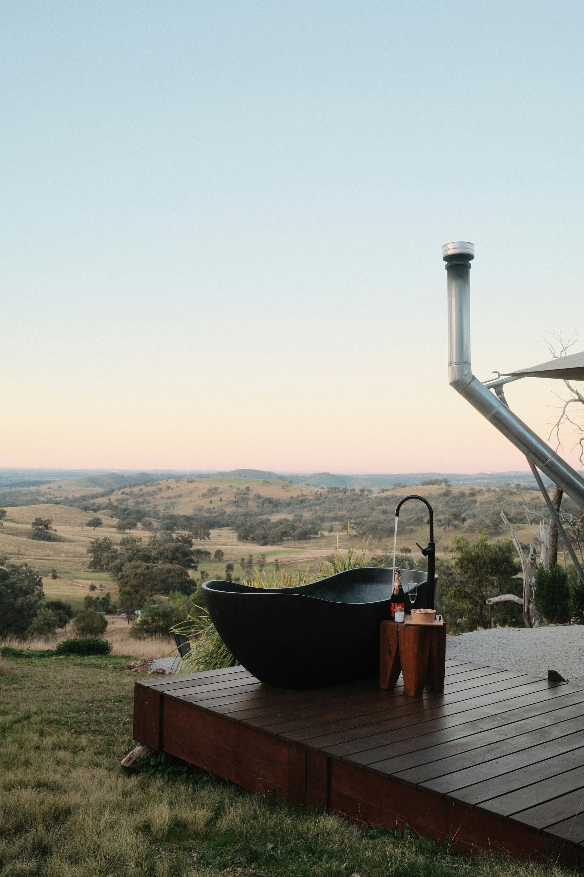Outdoor hospitality guides background featuring scenic landscape gradient